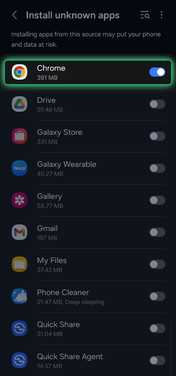 Allow the installation of apps from Google.