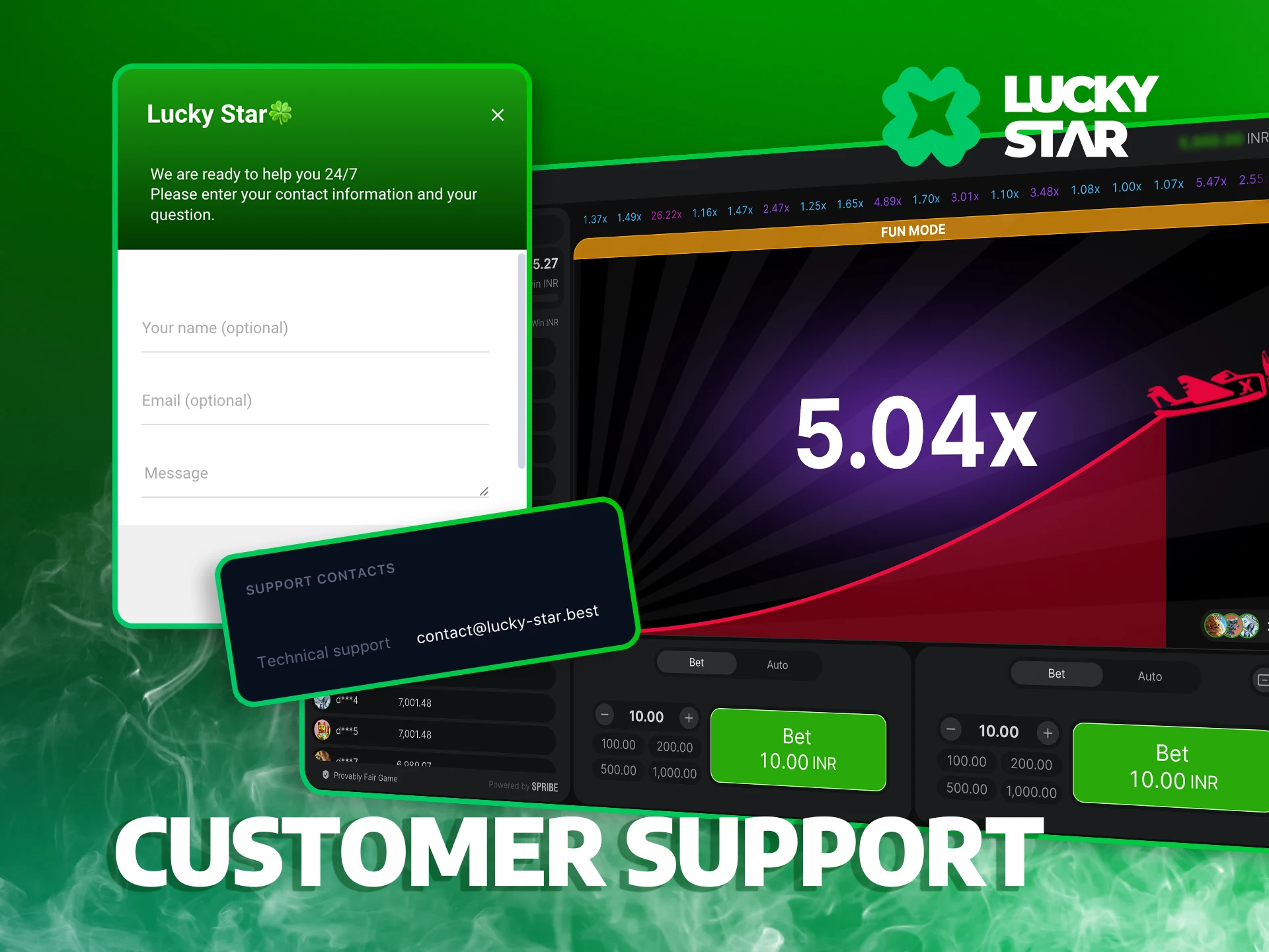 If you have any questions about the Aviator game at Lucky Star, please contact customer support.