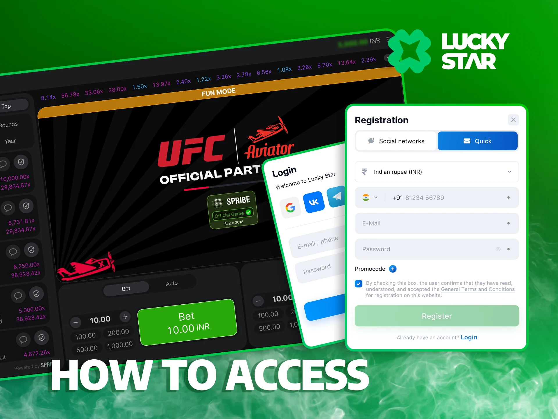 Simple steps to access the Aviator game at Lucky Star.