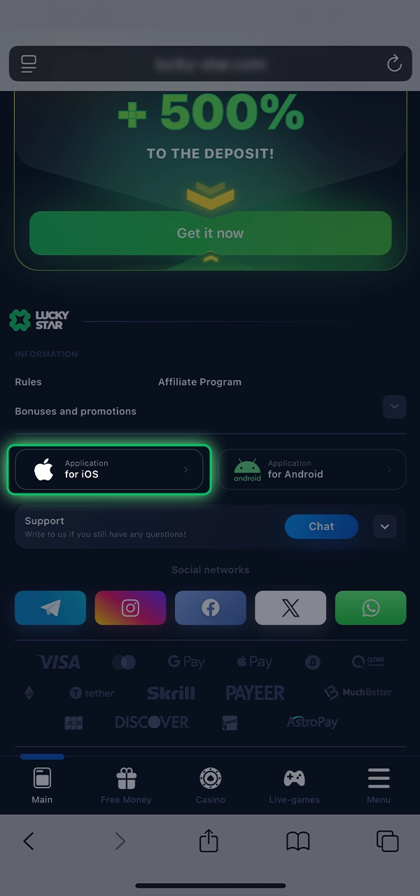 Find out how to open the Lucky Star website via iOS.